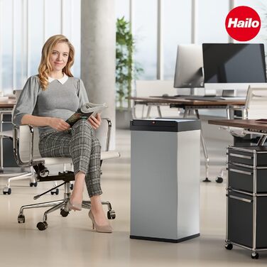 Відро для сміття Hailo Big-Box Swing XL 52 л, сталевий, самозакривний, з кріпленням для мішка, срібний, німецька якість