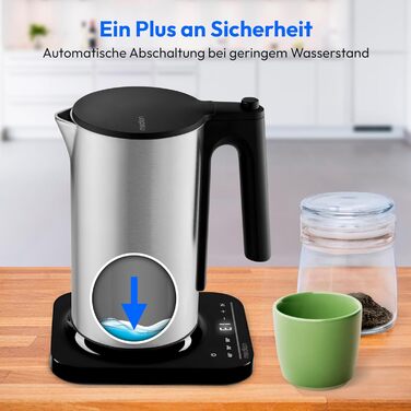 Електричний чайник MEDION LIFE MD12106, 2.2 кВт, 1.5 л, LED-дисплей, LED-підсвітка, автопрограми, захист від дітей, срібний