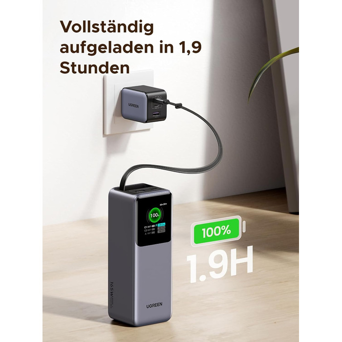 Power Bank UGREEN Nexode 20000mAh, 165W, Кабель 65см, Сумісний з iPhone, Galaxy, MacBook, Dell