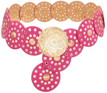 Жіночий шкіряний пояс LIMHOO з вирізами, круглий, бохо-вестерн, золотисто-рожево-червоний, 101 см