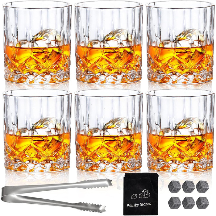Набір склянок для віскі (6 шт.), 300 мл, кришталеві, для бурбону, бренді, рому, коктейлів, для дому, бару, вечірки, прозорі