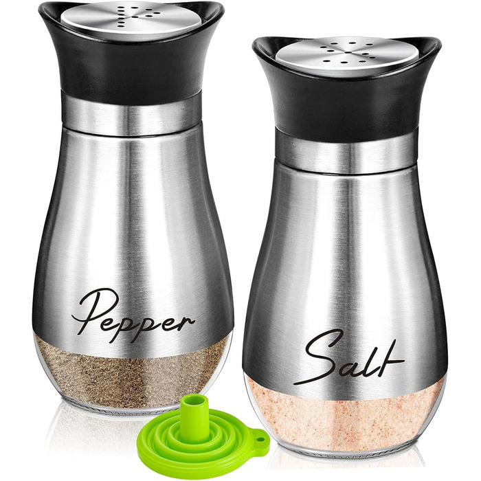 Набір для солі та перцю з нержавіючої сталі з скляною пляшечкою, дозатор спецій, аксесуари для кухні, дому, ресторану, обіднього столу (сріблястий)