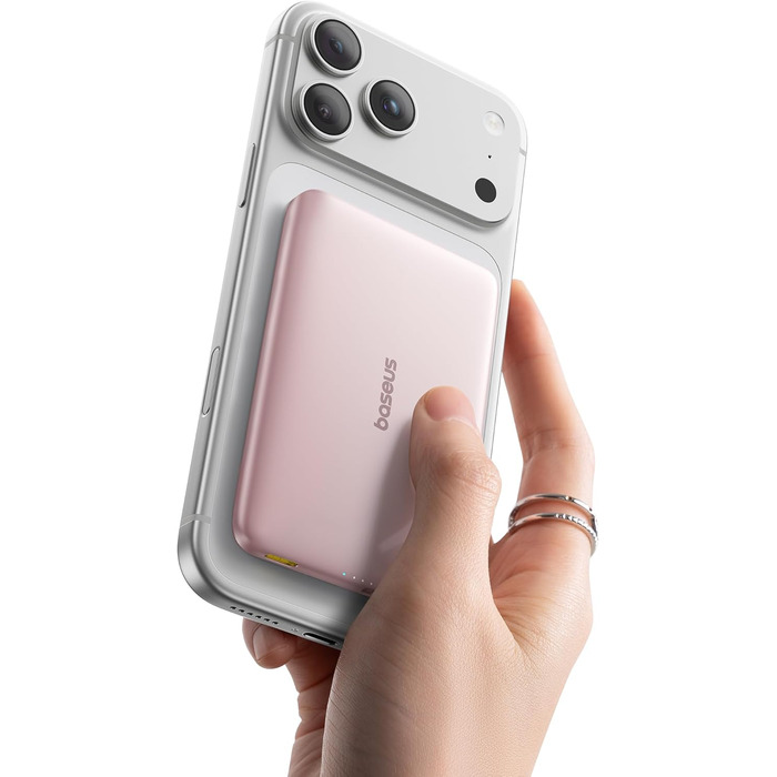 Power Bank Baseus Picogo AM41: 10000mAh, Qi2 Magsafe, 27W PD, бездротова зарядка, рожевий