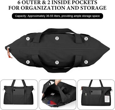 Спортивна сумка Flintronic для жінок, дорожня сумка-мішок, сумка на вихідні, дорожня сумка з чохлом для тележки, водонепроникна спортивна сумка, сумка для подорожей, ручна поклажа для спорту, подорожей, літака (чорна)