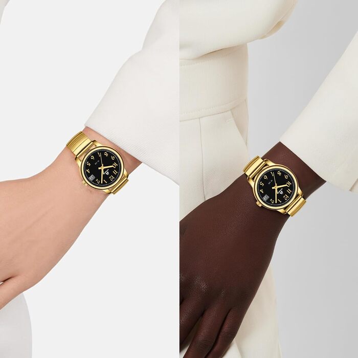 Жіночий годинник LN LENQIN: Водонепроникні годинники для жінок з нержавіючої сталі, кварцовий механізм, регульований ремінець (Золотий/Чорний)