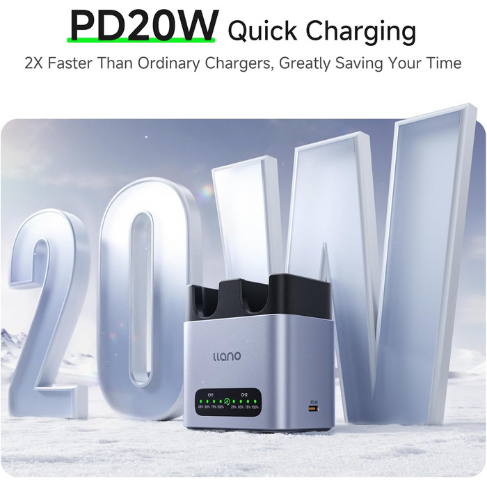 Зарядний пристрій для акумуляторів Canon LP-E6P/LP-E6NH: Dual-Slot, USB-C, LED-дисплей, сумісний з EOS R5/R6/R7 Mark II, 5D/6D/7D Mark II/III/IV, 60D/70D/80D/90D