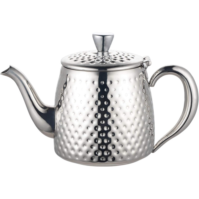 Café Olé Sandringham Teapot with Hammered Finish made from high-quality 18/10 stainless steel and surface – 0.5L, drip-free pouring, hollow handles (18oz, high-gloss polish)