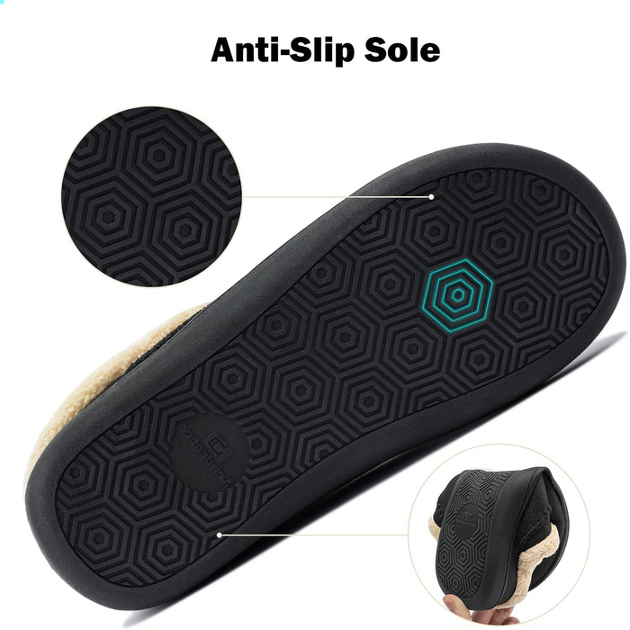 Тапочки чоловічі Miqieer з меморі-піною, теплі зимові плюшеві халапони (45/46 EU, 570 Чорний)