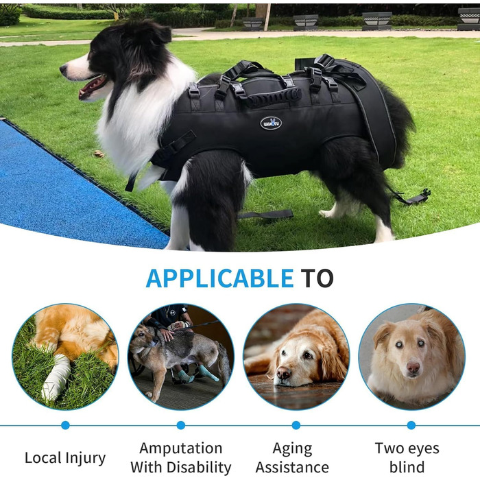 Сумка-переноска для собак великих порід Wakytu: переноска-рюкзак для собак з проблемами суглобів, травмами, літніх собак. Максимальна вага 30-40 кг, чорна, 4XL