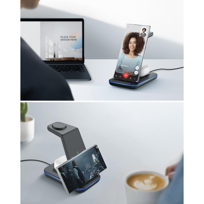 Бездротова зарядка JoyGeek 3-в-1 для Samsung Galaxy S25/S24/S23/S22/Z Flip/Fold, Galaxy Watch Ultra/8/4, Galaxy Buds - Чорний