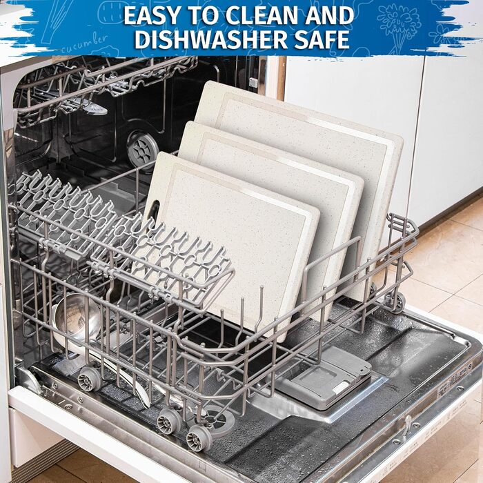 Набір обробних дощок 3 шт. з імітацією граніту, антиковзаючі наклейки, жолоб для соку, BPA-Free, з ручкою. Пластикові обробні дошки, антибактеріальні, кухонні аксесуари, гаджети, помічники (Бежевий, 3 шт.)