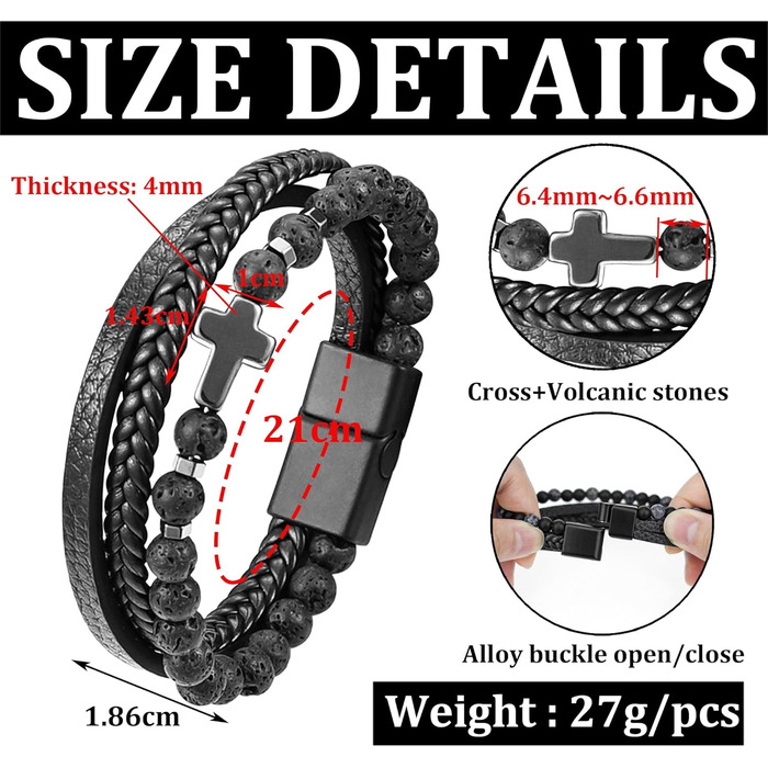 Чоловічий шкіряний браслет з хрестом, розарій, чорний/коричневий, аксесуар для чоловіків та хлопців