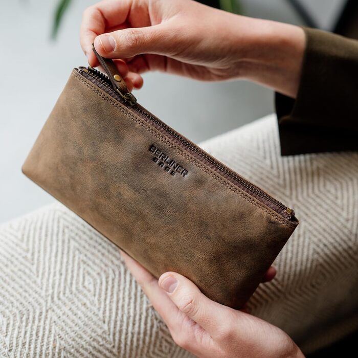 Преміум косметичка Berliner Bags Anna зі шкіри, маленький шкіряний пенал для жінок і дівчат, розмір XS, колір еспресо