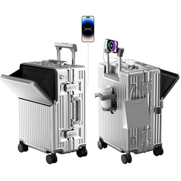 Чемодан ручної поклажі для весни/літа, сертифікований для авіаперевезень, з TSA-замком, 360° колесами, PC-корпусом та міцним алюмінієвим каркасом, підходить для розмірів 20'', 24'' та 26''. (20'', Срібло) Срібло 20‘’