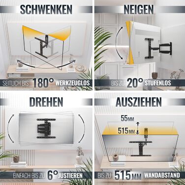 Настінний кріплення для телевізора RICOO S9544: поворотний, нахильний, універсальний, 40-65 дюймів, VESA 400x400, до 45 кг
