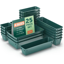 Ruboxa Drawer Organizers – 25 Pack, Plastic Drawer Organizer for Home, Organization and Storage, Kitchen, Vanity and Office (Green)