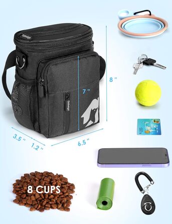 Ласощі для собак Gobeigo, кликер для дресирування, поясна сумка з дозатором кульок, сумочка для ласощів для прогулянок (Чорний)