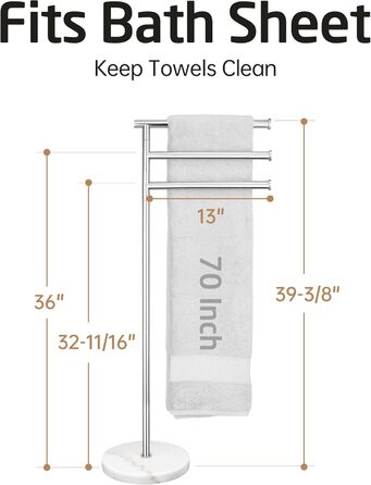 Підставка для рушників KES Gold на ніжці, з мармуровою основою, з нержавіючої сталі 18/8, 3-х секційна, полірована, BTH219-BZ