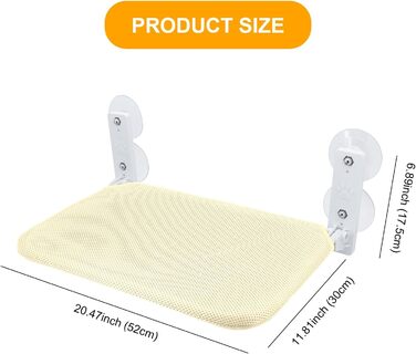 Крісло-гойдалка для котів на вікно, розкладне, з 4 присосками, міцним каркасом, дихаючим мережем (Бежевий, 45 x 30 см)