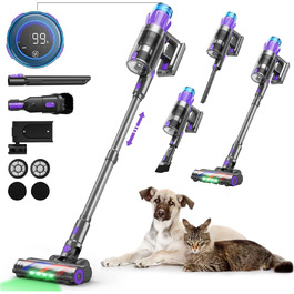 Бездротовий пилосос P9 Pro: потужний акумуляторний пилосос з LED-підсвіткою, 55KPA, 580W, 70 хвилин роботи, антизаплутувальна щітка, для підлоги, килима, шерсті тварин