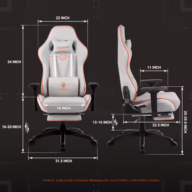 Dowinx Gaming Chair - Office Chair with 4D Armrests and Footrest - PU Leather Gamer Chair with High Load Capacity - Ergonomic Gaming Chair - Suitable as a Gaming Recliner - 150 kg (White) White 57*56*137cm