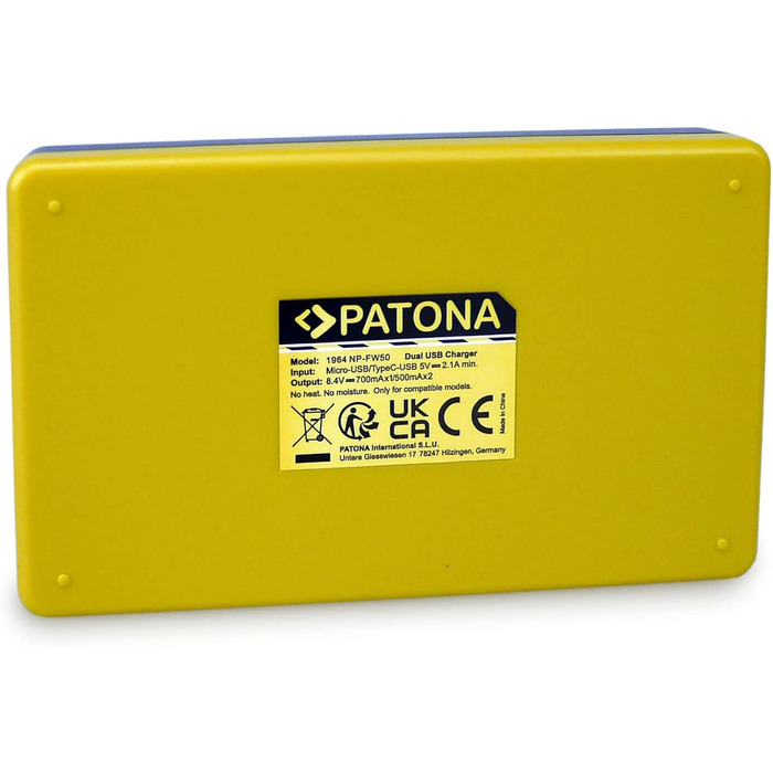 Зарядний пристрій PATONA USB-C Dual для акумуляторів Sony NP-FW50 (Alpha 7, A6000, A7S, DSC-RX10)