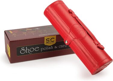 Stone & Clark 12-Piece Shoe Cream & Leather Care Set with Brown Wax, Shoe Brushes for Polishing, Compact Shoe Shine Kit with Horsehair Brushes & PU (Case: Hot Red)