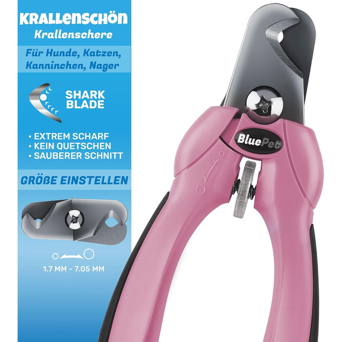 Ножиці для обрізання кігтів BluePet Profi Krallenschere для собак та котів - професійні, регульовані, з напильником, рожеві (M-XL)