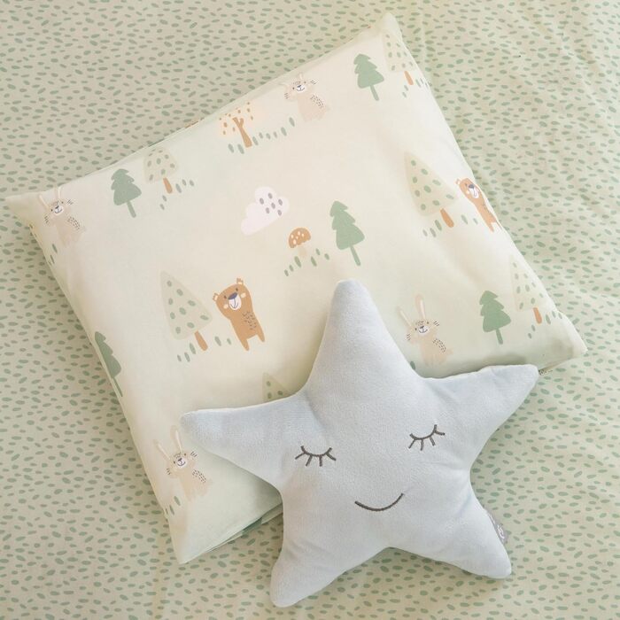 Комплект постільної білизни Roba 100 x 135 см - для дівчаток та хлопчиків - ковдра та наволочка з бавовни - зірки - білий (Woodland Buddies, ліжечко для малюків)