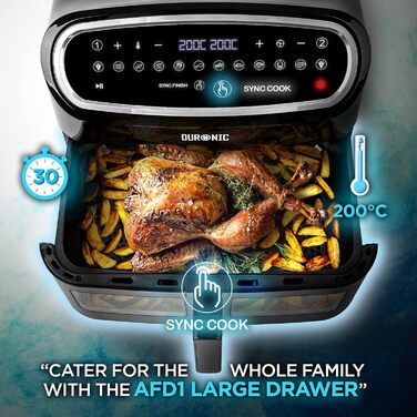 Duronic AF34 BK Hot Air Fryer, XXL Hot Air Fryer with 2 Chambers for Fries, Fryer HLF 10L Volume Airfryer, Air Fryer for Recipes Without Oil