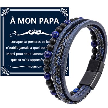 Чоловічий шкіряний браслет, 21 см. Ідеальний подарунок для чоловіків, тата, дідуся. Синій колір.