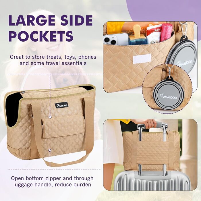 Pawaboo Сумка-переноска для собак та котів, для маленьких собак та цуценят, м'які стінки, до 5 кг (Khaki)