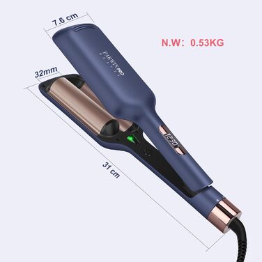 Welleneisen PARWIN PRO Meerjungfrau 32MM: великі локони, 4 температурні режими, швидке формування хвиль (Preußischblau)