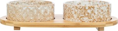 TRIXIE Ceramic & Bamboo Dog Bowl Set - 800ml, for Small & Medium Dogs, Dishwasher Safe, Durable