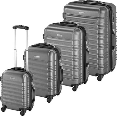 Набір валіз Tectake® 4 шт. з TSA замком, жорсткий корпус, набір валіз-тележок, ABS, 4 колеса, 360° обертання, телескопічна ручка - зелений (срібло)