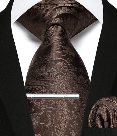 Набір краваток та нагрудних хустинок Enlision для чоловіків: краватка, нагрудна хустинка, краватоклямер. Paisley, в клітинку, коричневий, універсальний розмір