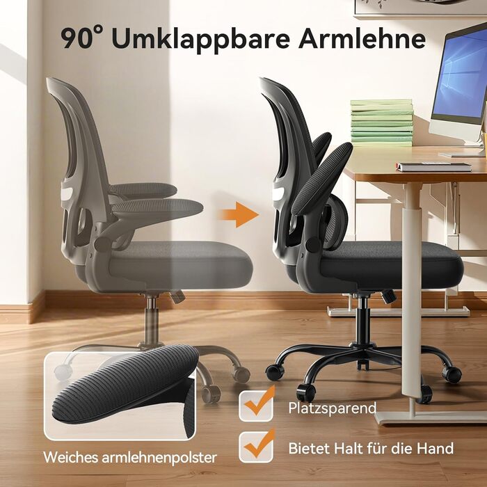 Офісний стіл Naspiro, ергономічне крісло з регульованою підголівником, підлокітниками та підтримкою попереку, поворотне крісло з дихаючою сіткою для дому та офісу (Чорний 2, без підголівника)