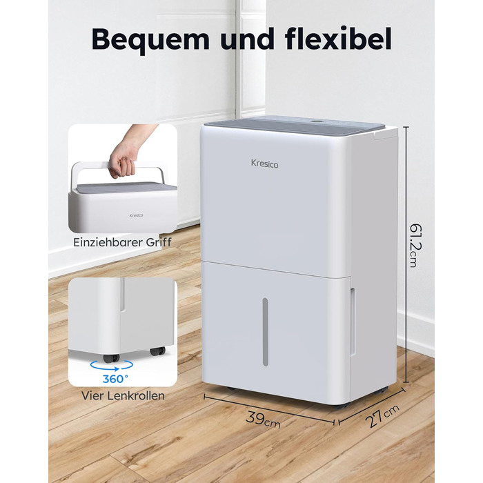 Електричний осушувач повітря 50L/24H для підвалу та приміщень до 125 м², з таймером, шлангом та фільтром, гарантія 10 років Gar