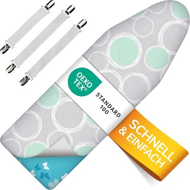 Покриття для прасувальної дошки Turbo 5 шарів, 150x50 см, ÖKOTEX, бавовняне ущільнення, терморефлексія, 5 розмірів, EasyFit+фіксатор, Made in Europe, сірий XXXL