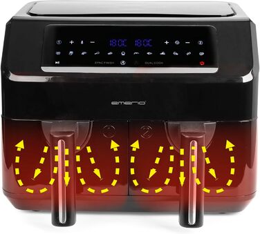 Електрична аерофритюрниця Emerio Digital Doppel 7,2 л (2×3,6 л), 12 програм, без BPA, синхронне завершення, фритюрниця без олії