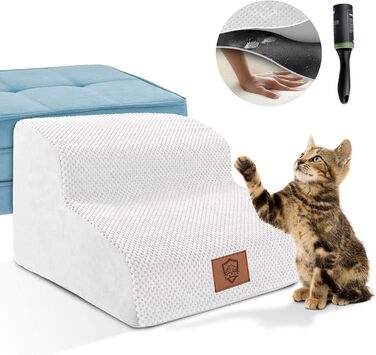 Pet Stairs, Dog Stairs, Foam Sofa Dog Stairs, Washable Non-Slip Cat Stairs, Dog Stairs for Small Dogs and Cats, Portable Dog Ramp for Bed, Couch and Car (2 Steps Dog Stairs, white)