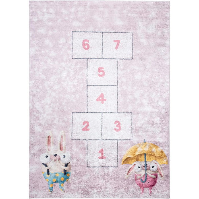 Дитячий килим TAPISO Emma, рожевий, 160x230 см, з антиковзким покриттям, принт, можна прати, ÖKO-TEX
