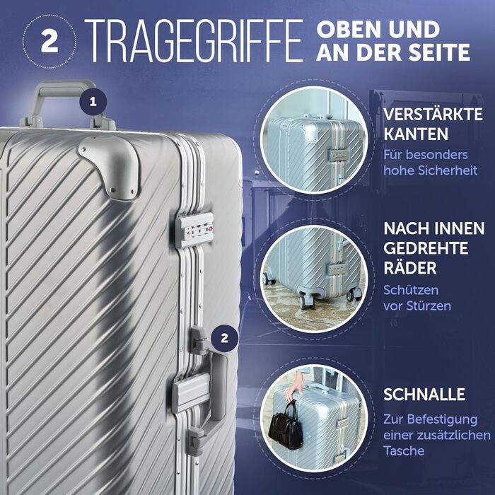 Чемодан ручної поклажі 55x40x20 з алюмінієвим каркасом | Валіза на колесах - Міцний ролер з кріпленням для ноутбука [ВОДОНЕПРОНИКНИЙ] з захистом кутів (ручна поклажа 20 дюймів)
