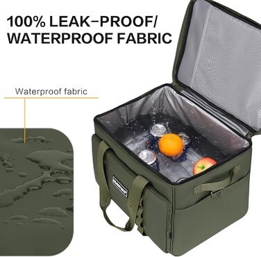 Термосумка-холодильник 30L, велика, зелена: для пікніків, барбекю, пляжу, кемпінгу. Водонетричка, з плечовим ременем