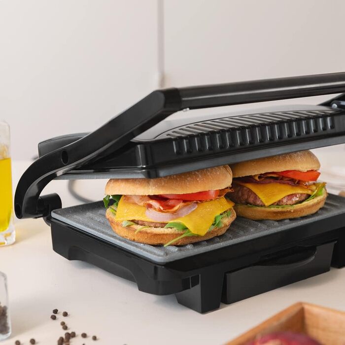 Електричний гриль Cecotec Rock'nGrill Dark 1000 W з антипригарним покриттям, збірник жиру, плаваюча поверхня, 25,4 x 17,5 см, без PTFE, PFOA, Dark Inox