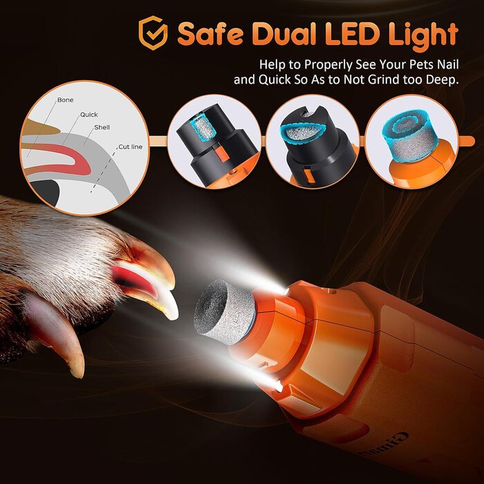Шліфувальник для собак Gimars 6-ступінчатий з LED-підсвіткою, 12000RPM, тихий, USB, для великих, середніх та малих собак та котів, помаранчевий/червоний (Sunset Chevron)