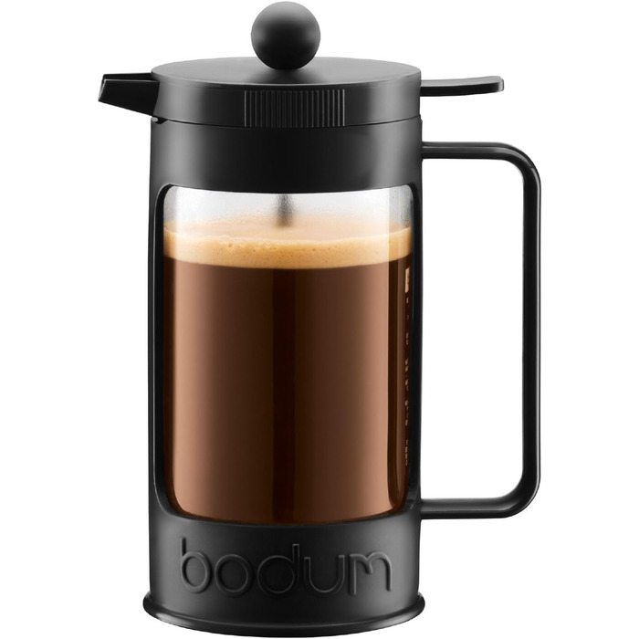 Френч-прес Bodum BEAN для кави, 1 л, 8 чашок, ізольований, з захистом від проливань, чорний