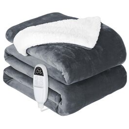Електрична ковдра AnySun з підігрівом 180x130 см з автовимкненням, 6 режимів нагріву, таймер 10 годин, захист від перегріву, для ліжка, дивану, машинне прання, сіра