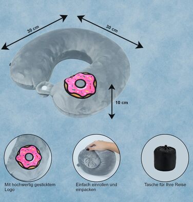 Подушка для шиї Essentials з піною з пам'яті (100%) - U-подібна, з м'яким оксамитовим чохлом - для подорожей, літака, авто, офісу та дому (Сірий)