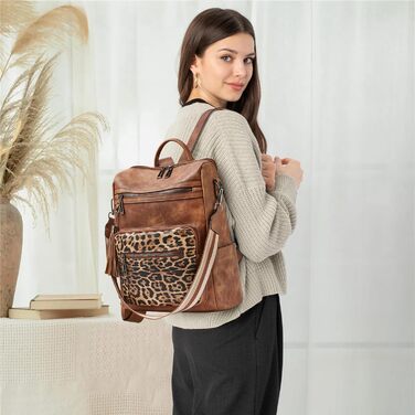 Шкіряний рюкзак-трансформер для жінок Shrrie: стильний рюкзак, сумка через плече, валіза, коричневий та леопардовий